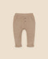 Organic Cotton Track Pants - Brown baby track pants in heather brown with button placket, side pockets and rolled cuffs for parents seeking soft organic babywear.