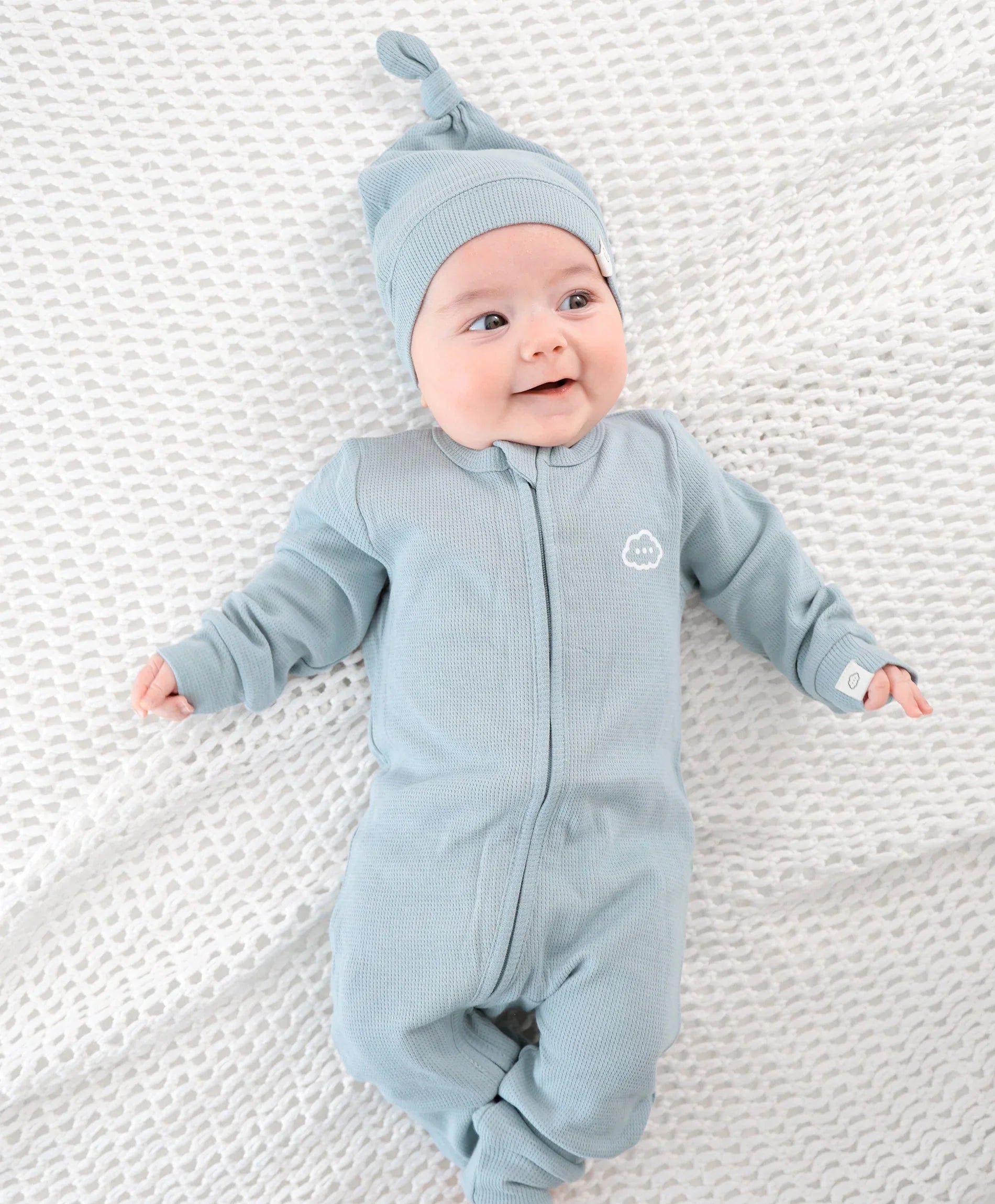 Organic Cotton Waffle Beanie - Dusk Blue