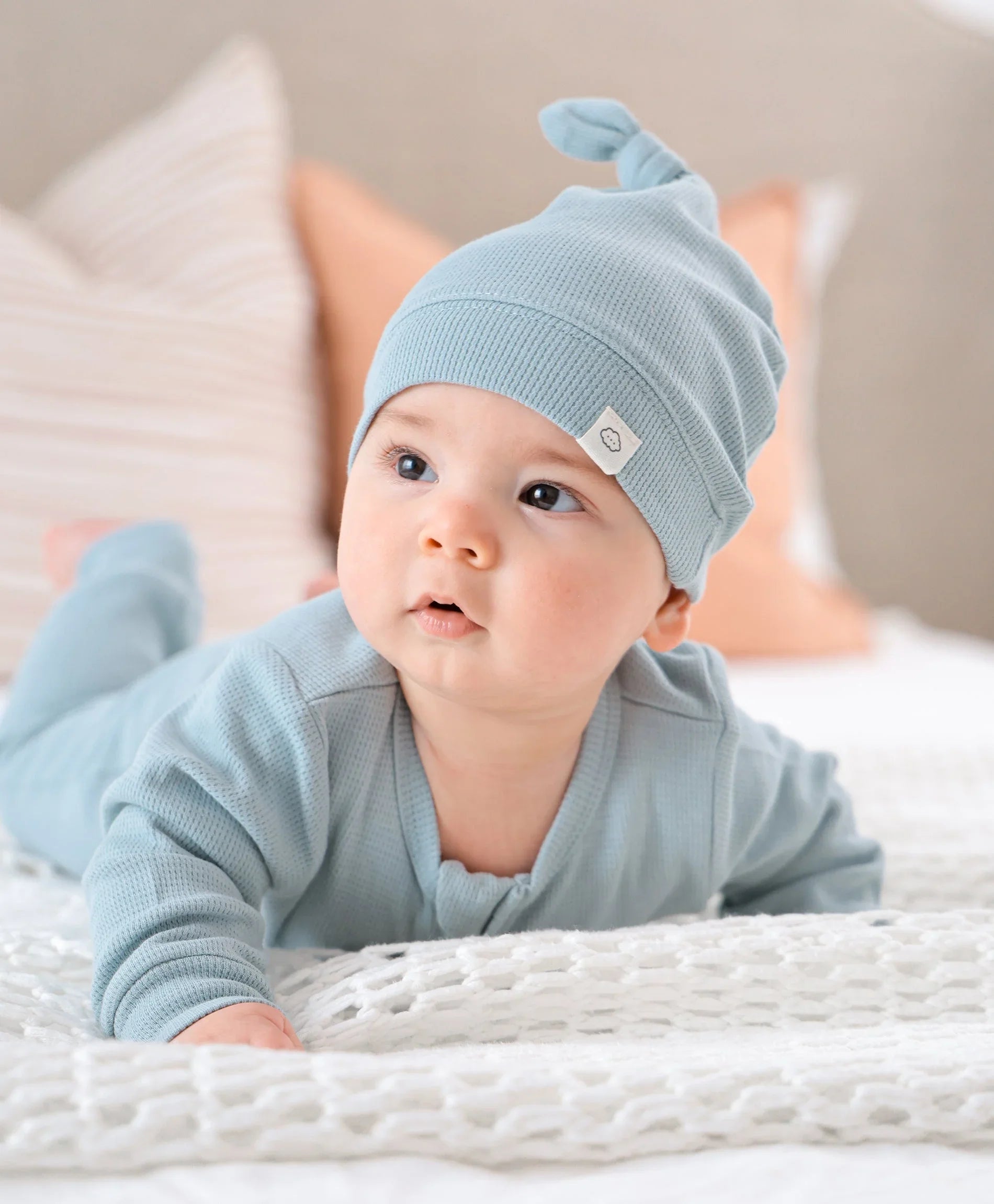 Organic Cotton Waffle Beanie - Dusk Blue