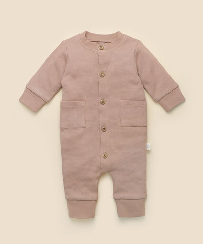 Waffle Button Growsuit  - Mocha Lummi in Colour Babywear