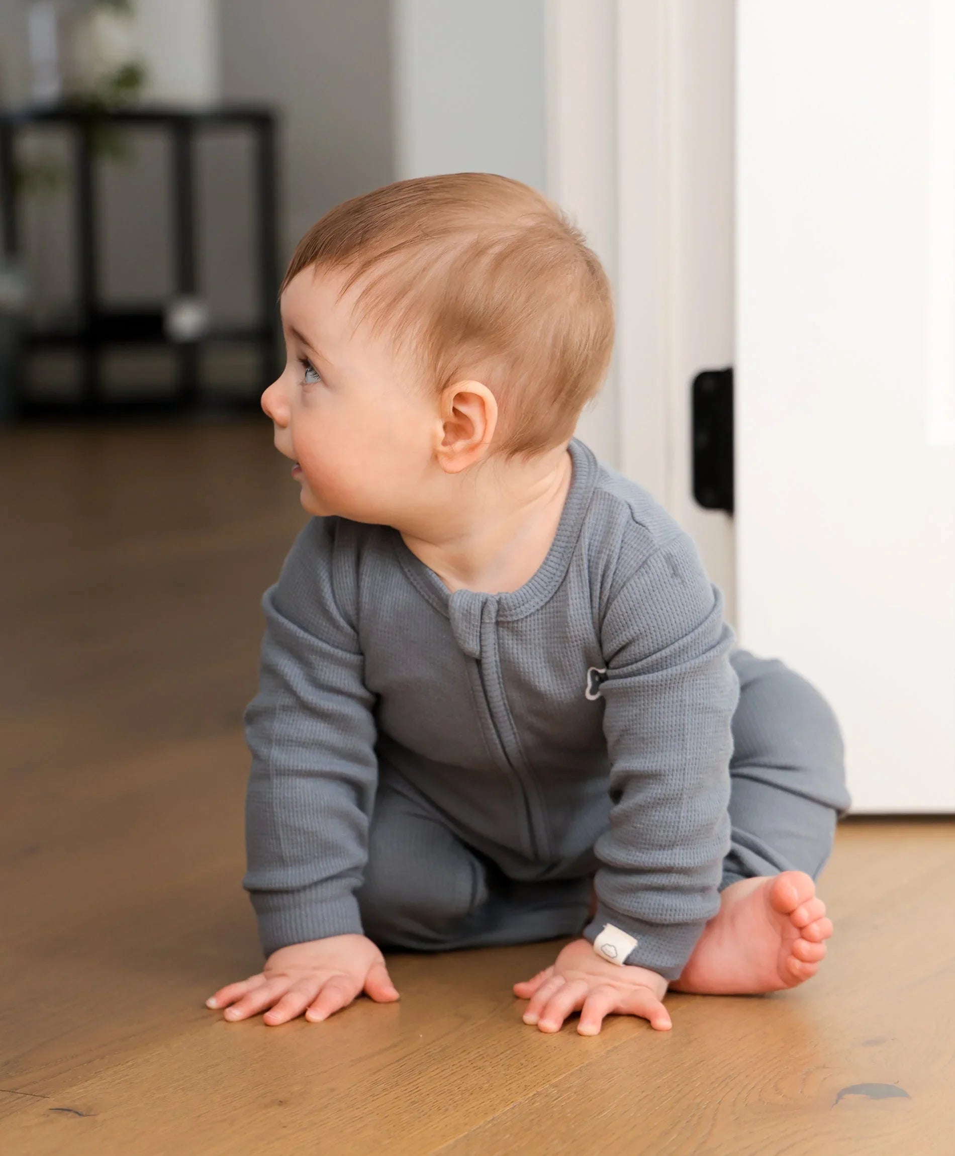 Organic Cotton Waffle Growsuit - Charcoal Blue