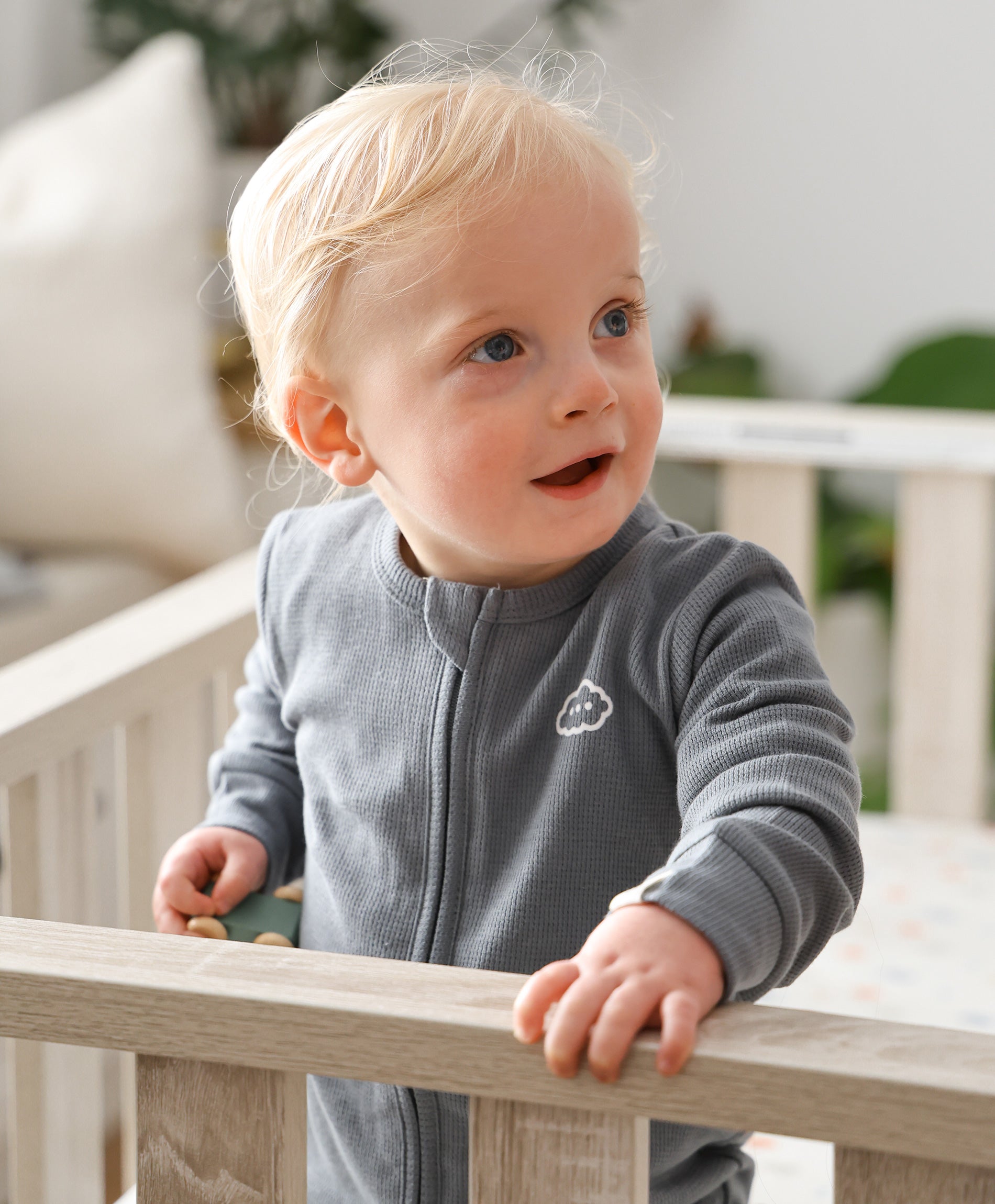 Organic Cotton Waffle Growsuit - Charcoal Blue