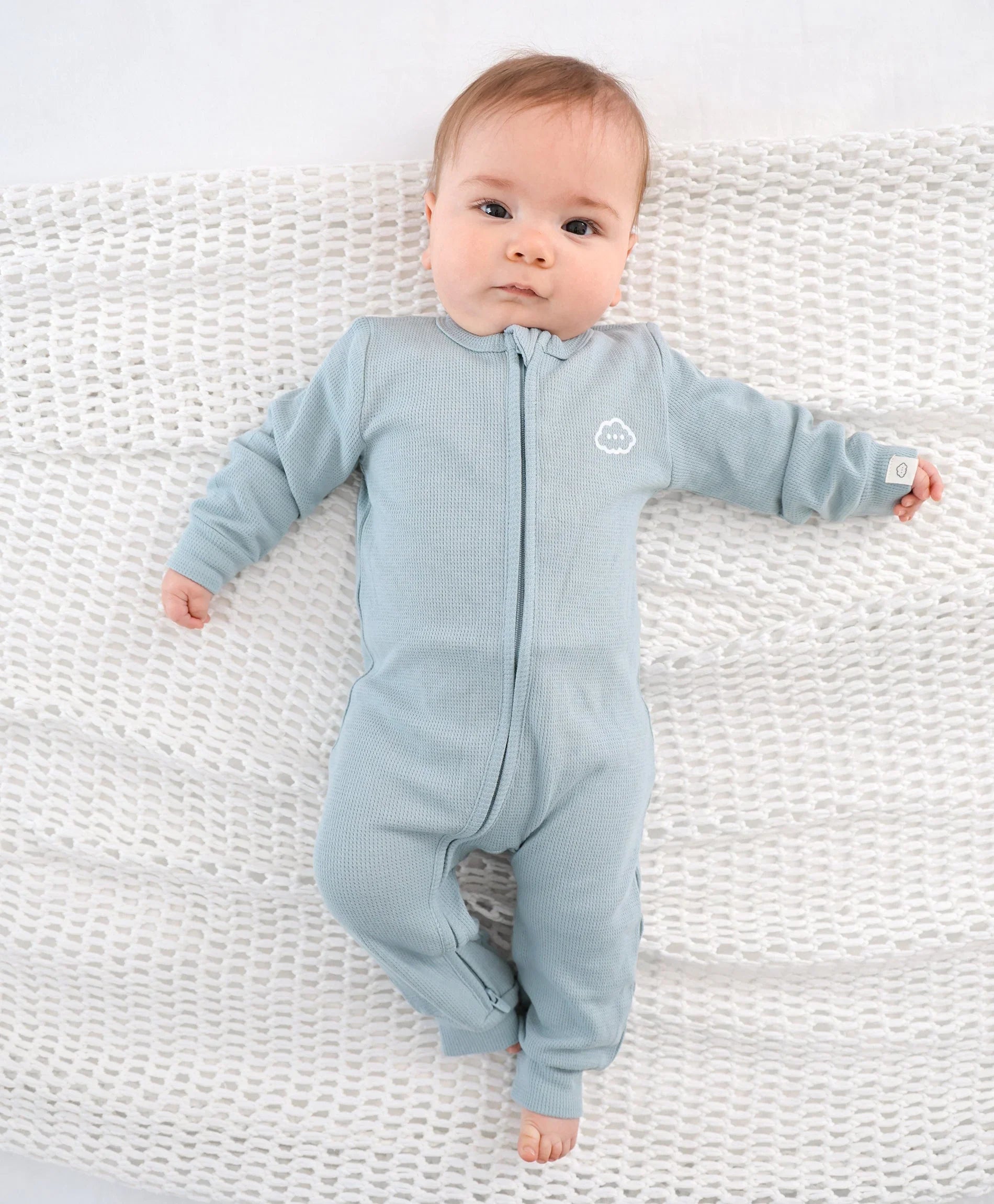 Organic Cotton Waffle Growsuit - Dusk Blue