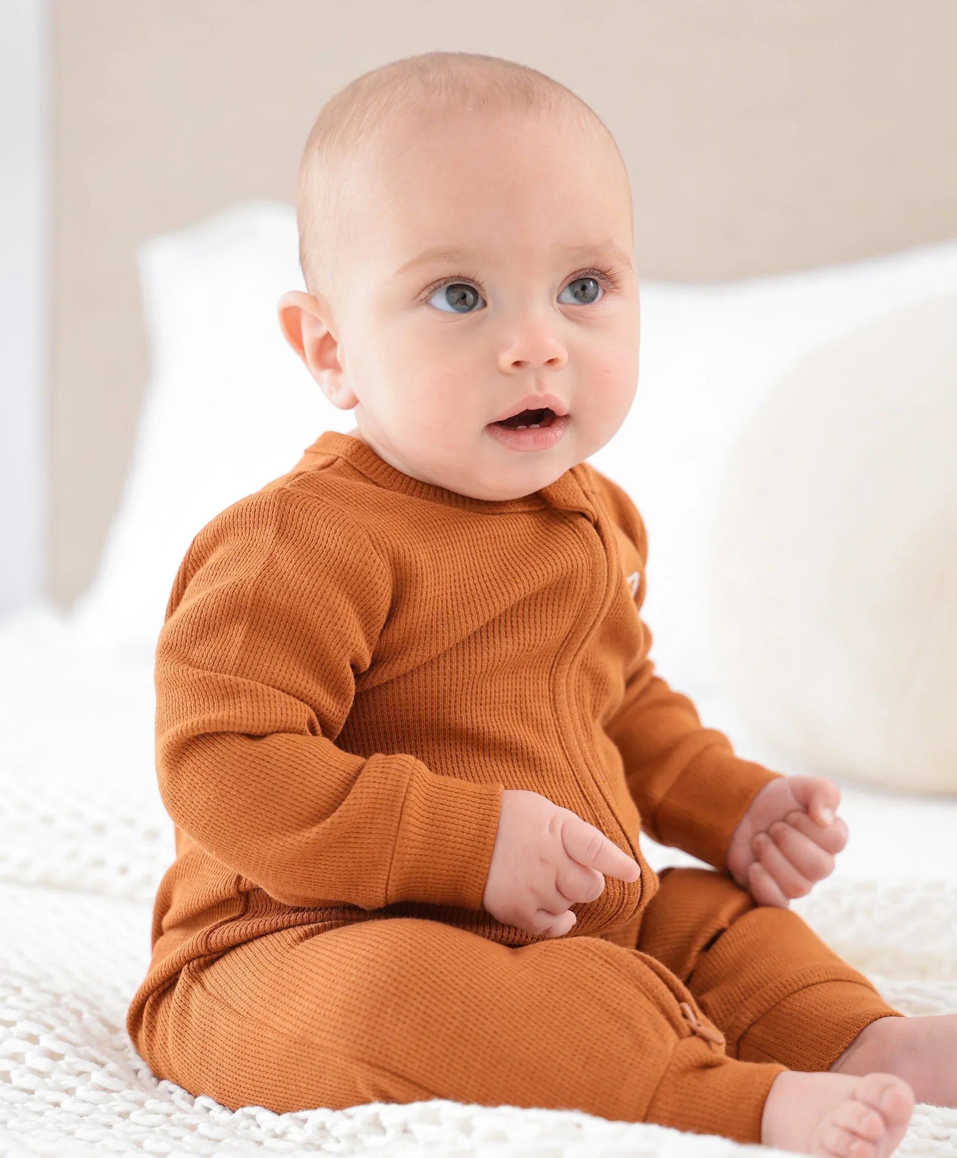 Organic Cotton Waffle Growsuit - Ginger
