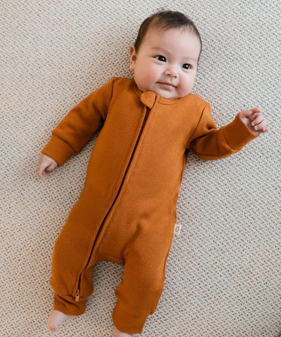 Waffle Zip Baby Growsuit - Ginger Lummi in Colour Babywear