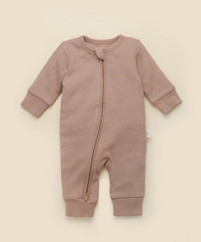 Waffle Zip Baby Growsuit - Mocha Lummi in Colour Babywear