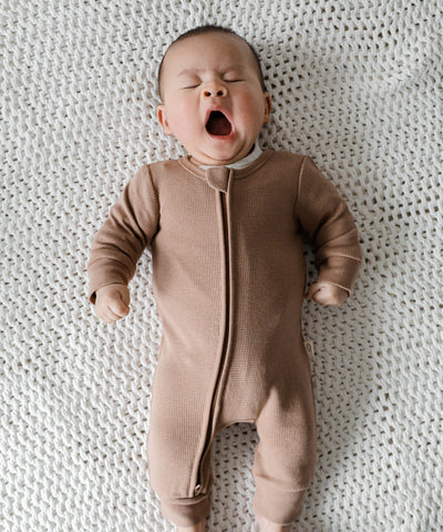 Waffle Zip Baby Growsuit - Mocha Lummi in Colour Babywear