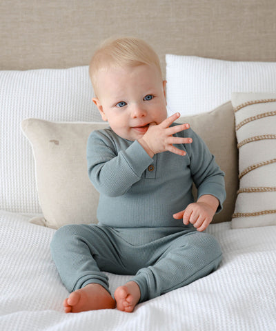 Waffle Long Sleeve Baby Bodysuit - Dusk Blue Lummi in Colour Babywear