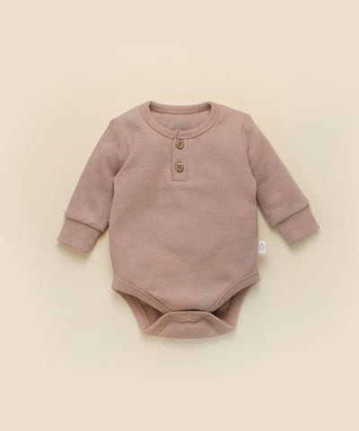 Waffle Long Sleeve Baby Bodysuit - Mocha Lummi in Colour Babywear