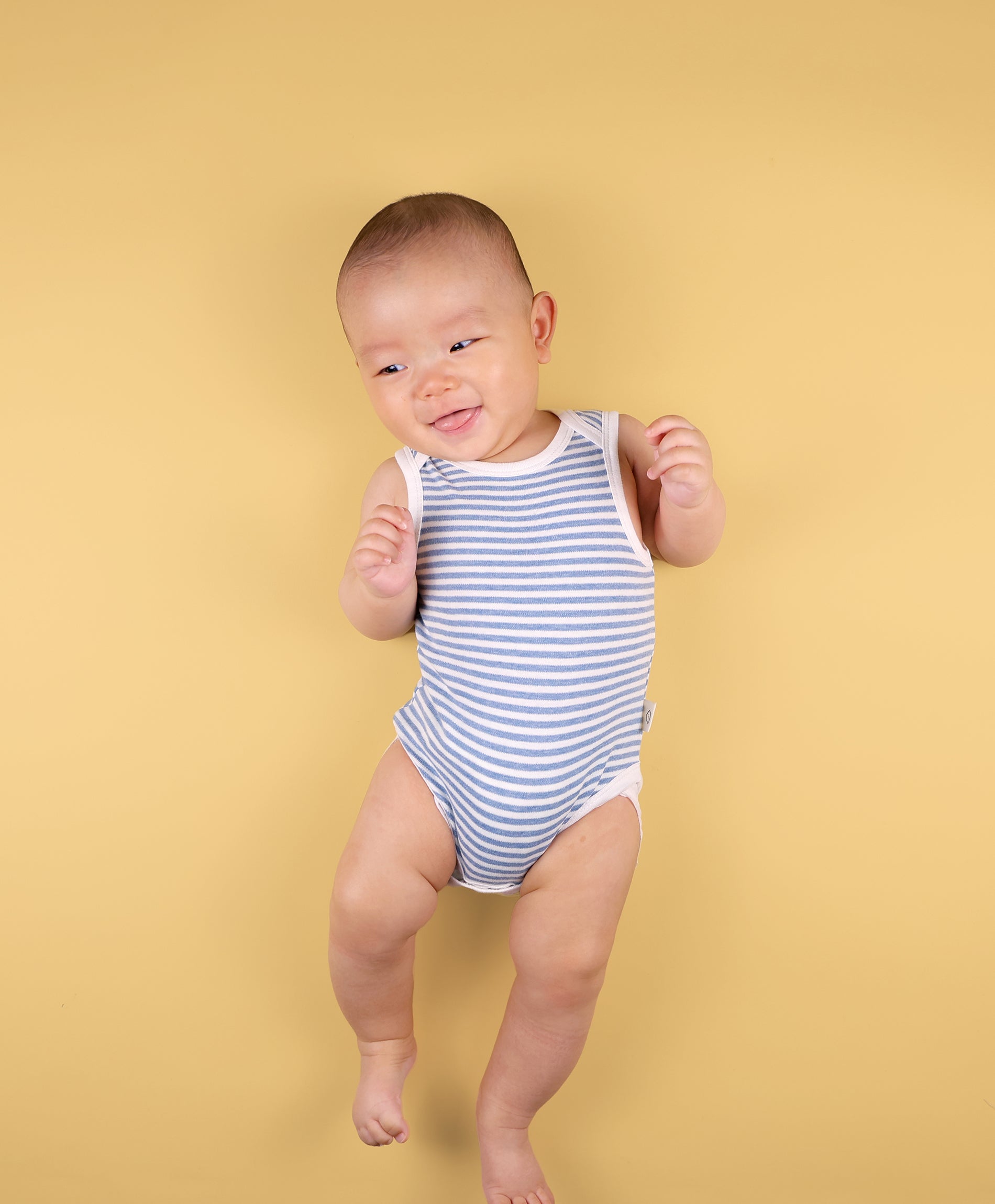 Comfy Baby Singlet Bodysuit - Heather Blue stripes