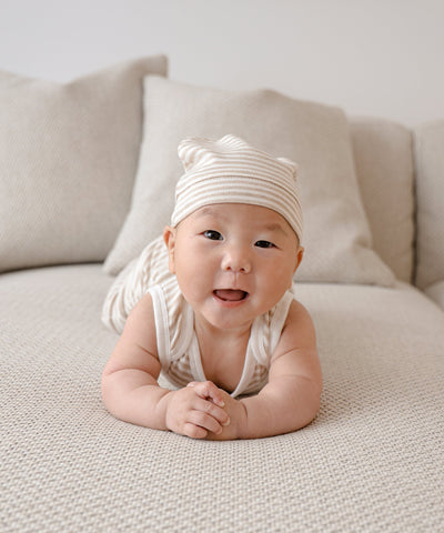 Comfy Beanie - Heather Beige stripes Lūmmi in Colour™ Babywear