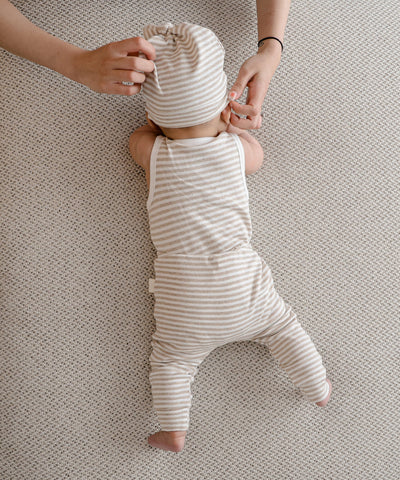 Comfy Beanie - Heather Beige stripes Lūmmi in Colour™ Babywear